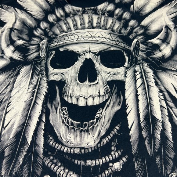 Y2K Native Indigenous Ghost Extra Large Black White Mega Print Short Sleeve Tee - Picture 4 of 12